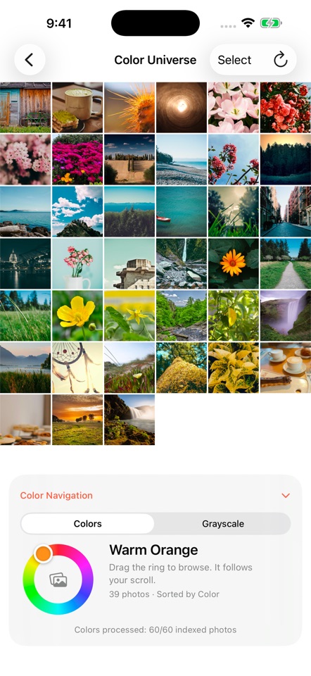 Color Universe in English with photos arranged by color
